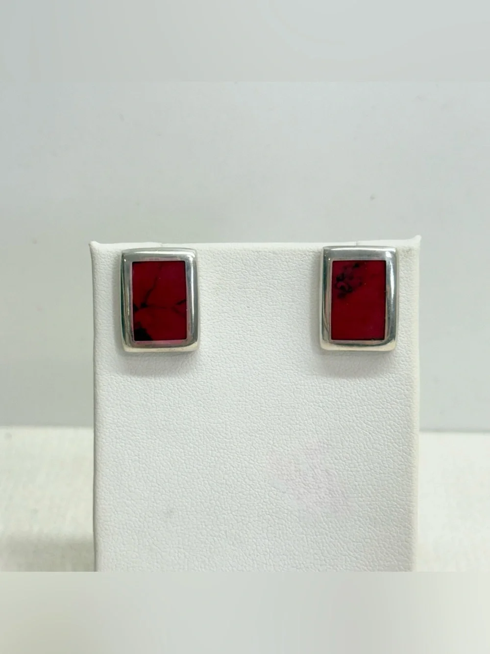 Sterling silver red jasper rectangular post back earrings